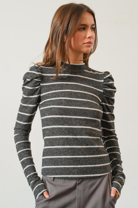 Black & White Striped Puff Sleeve Top