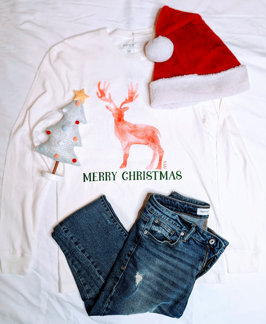 White Christmas Deer LS Tee