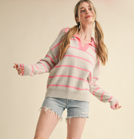 Grey & Pink Striped Sweater