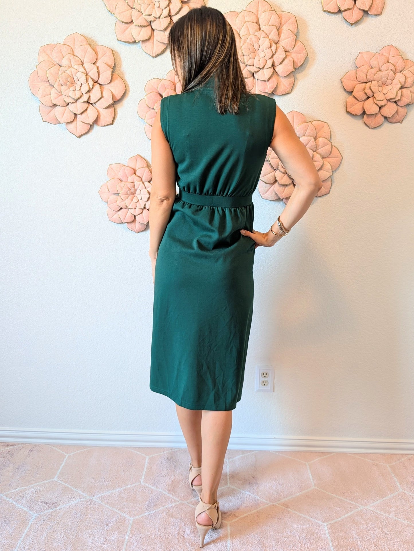 Hunter green midi zip up dress