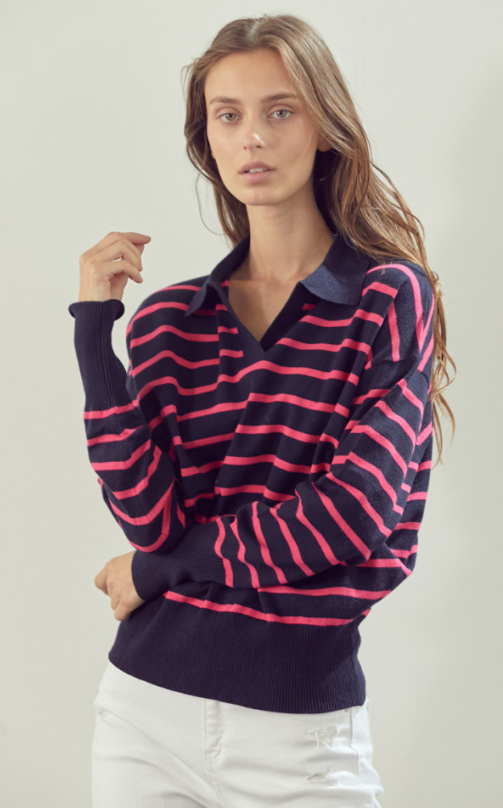 Navy & Pink Striped Sweater