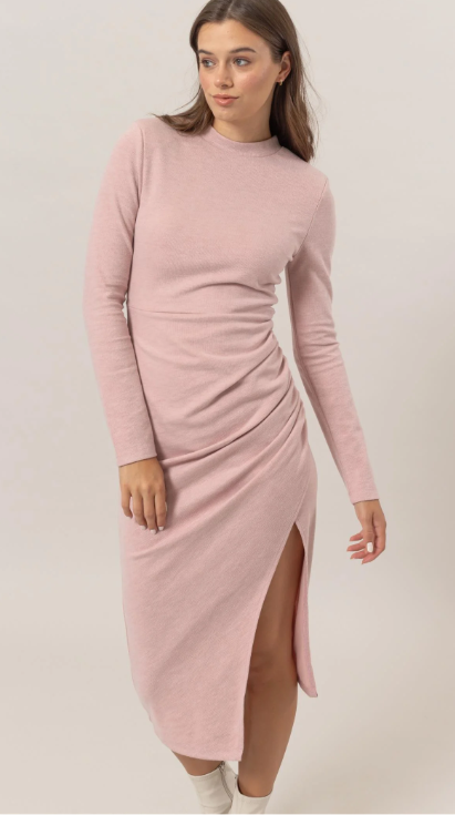 Pink Long Sleeve Midi Dress