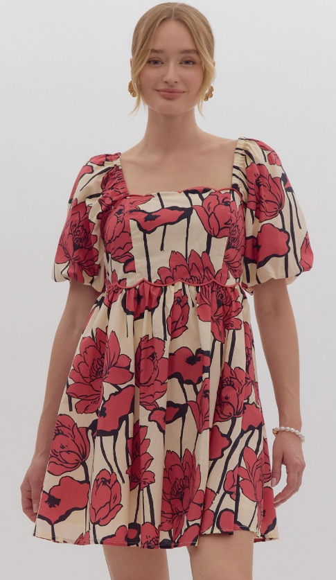 Red Floral Print Dress