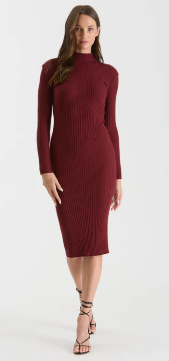 Red Fitted Long Sleeve Dress