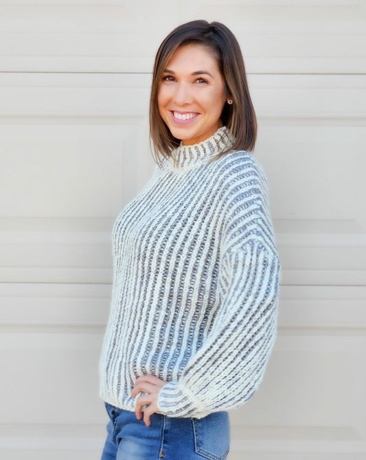 White & Grey Striped Sweater